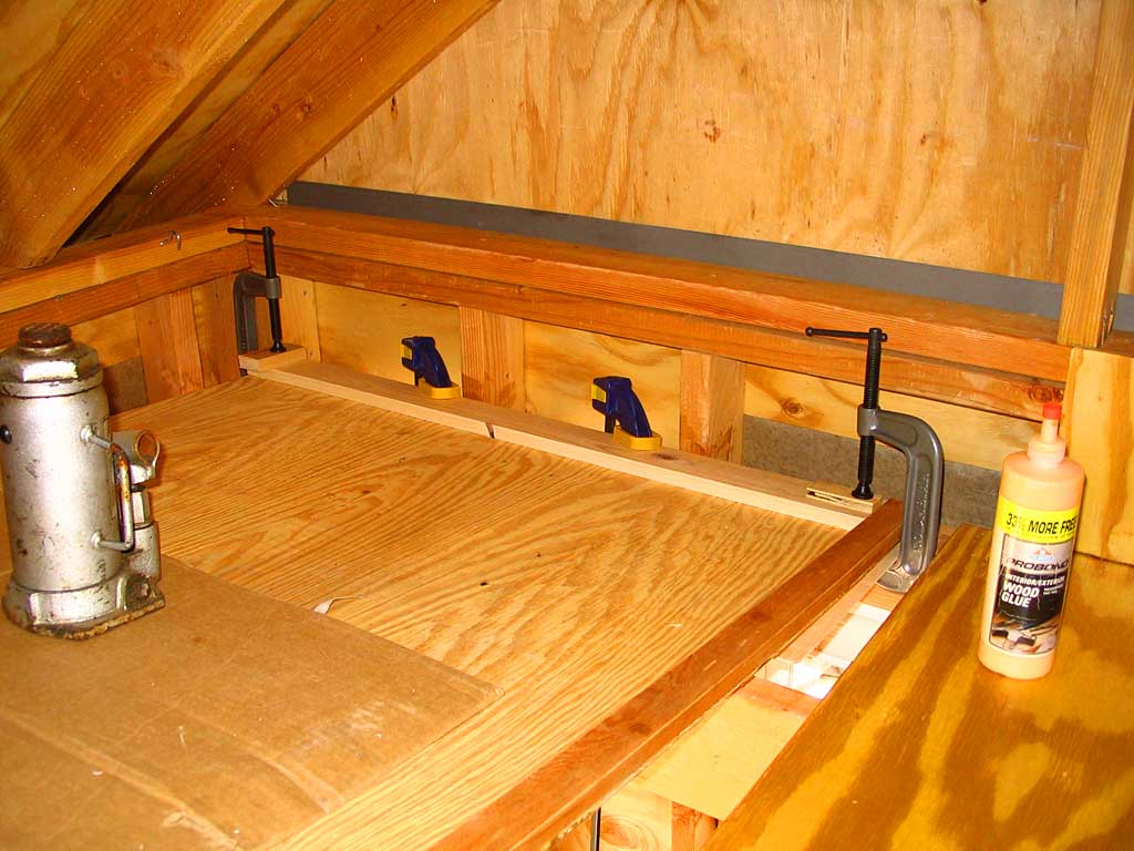 Glueing, Screwing & Clamping An End Board To Wall-To-Be