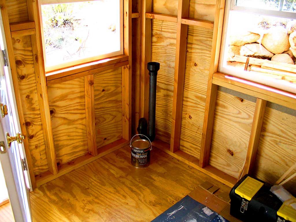 Urethaned adjacent walls to stop splatter from penetrating the wood