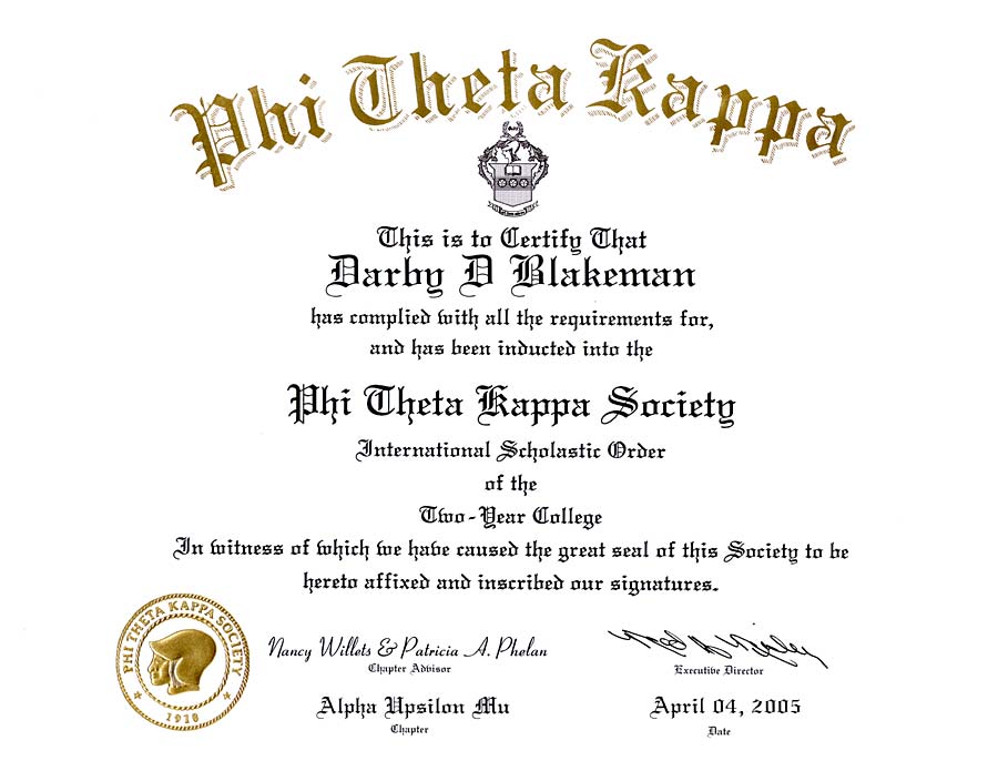 Phi Theta Kappa Certificate